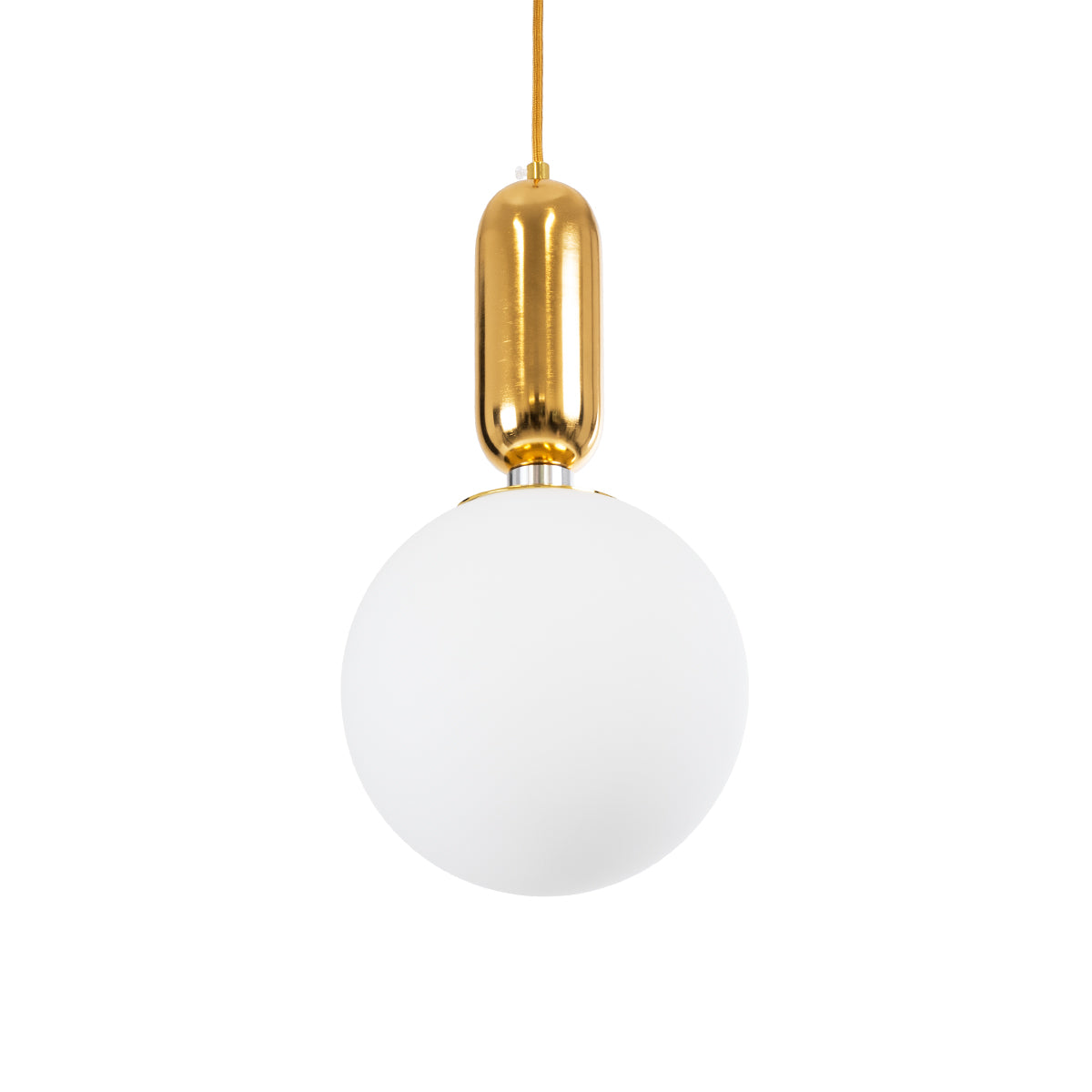 GloboStar® ESTETICO 61492 Μοντέρνο Κρεμαστό Φωτιστικό Οροφής Μονόφωτο 1 x E27 Γαλακτερή Γυάλινη Μπάλα με Μεταλλικό Επιχρυσωμενό Πλατίνα Σώμα Φ20 x Υ38cm - ledmania.gr