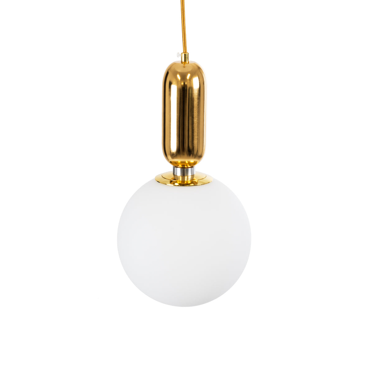 GloboStar® ESTETICO 61492 Μοντέρνο Κρεμαστό Φωτιστικό Οροφής Μονόφωτο 1 x E27 Γαλακτερή Γυάλινη Μπάλα με Μεταλλικό Επιχρυσωμενό Πλατίνα Σώμα Φ20 x Υ38cm - ledmania.gr