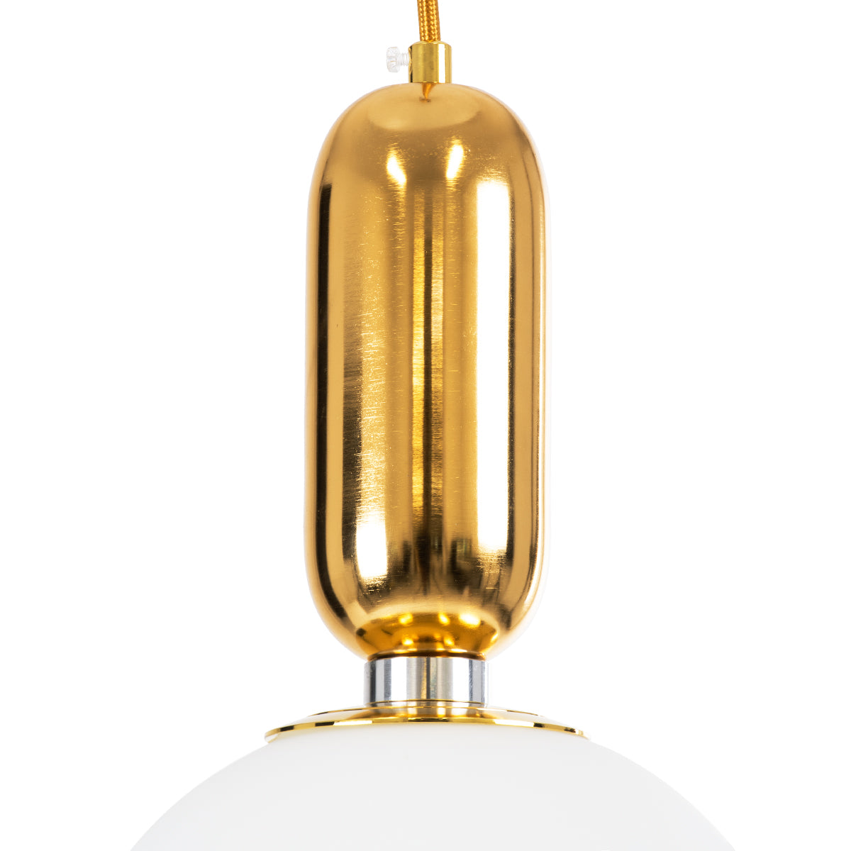 GloboStar® ESTETICO 61492 Μοντέρνο Κρεμαστό Φωτιστικό Οροφής Μονόφωτο 1 x E27 Γαλακτερή Γυάλινη Μπάλα με Μεταλλικό Επιχρυσωμενό Πλατίνα Σώμα Φ20 x Υ38cm - ledmania.gr