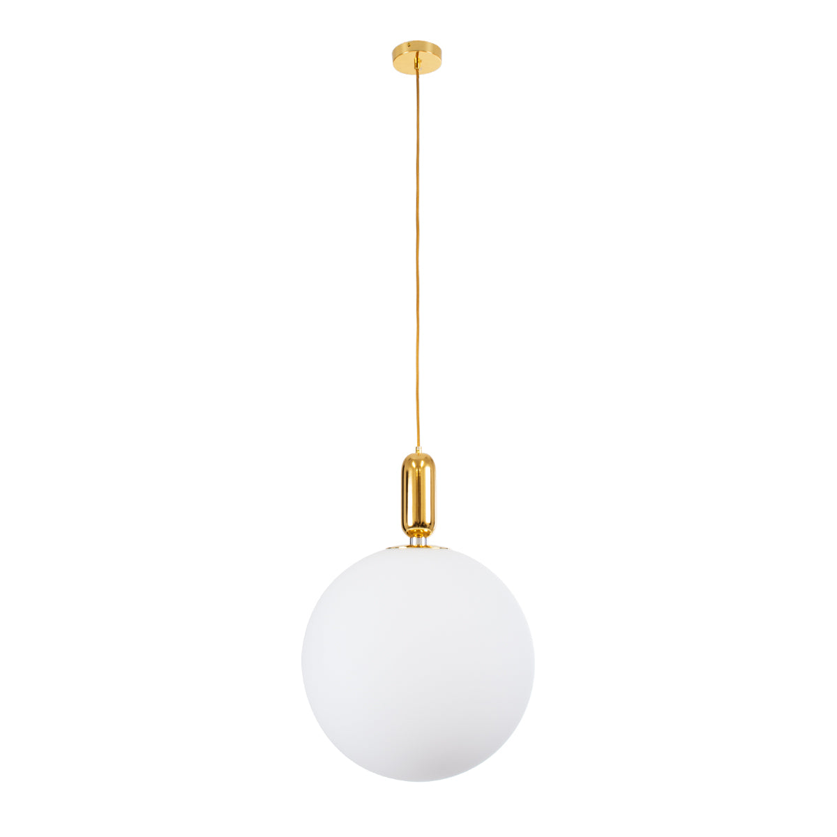 GloboStar® ESTETICO 61494 Μοντέρνο Κρεμαστό Φωτιστικό Οροφής Μονόφωτο 1 x E27 Γαλακτερή Γυάλινη Μπάλα με Μεταλλικό Επιχρυσωμενό Πλατίνα Σώμα Φ40 x Υ58cm - ledmania.gr