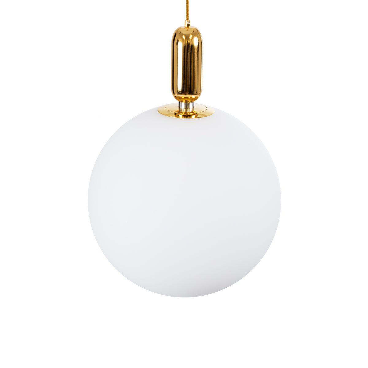 GloboStar® ESTETICO 61494 Μοντέρνο Κρεμαστό Φωτιστικό Οροφής Μονόφωτο 1 x E27 Γαλακτερή Γυάλινη Μπάλα με Μεταλλικό Επιχρυσωμενό Πλατίνα Σώμα Φ40 x Υ58cm - ledmania.gr
