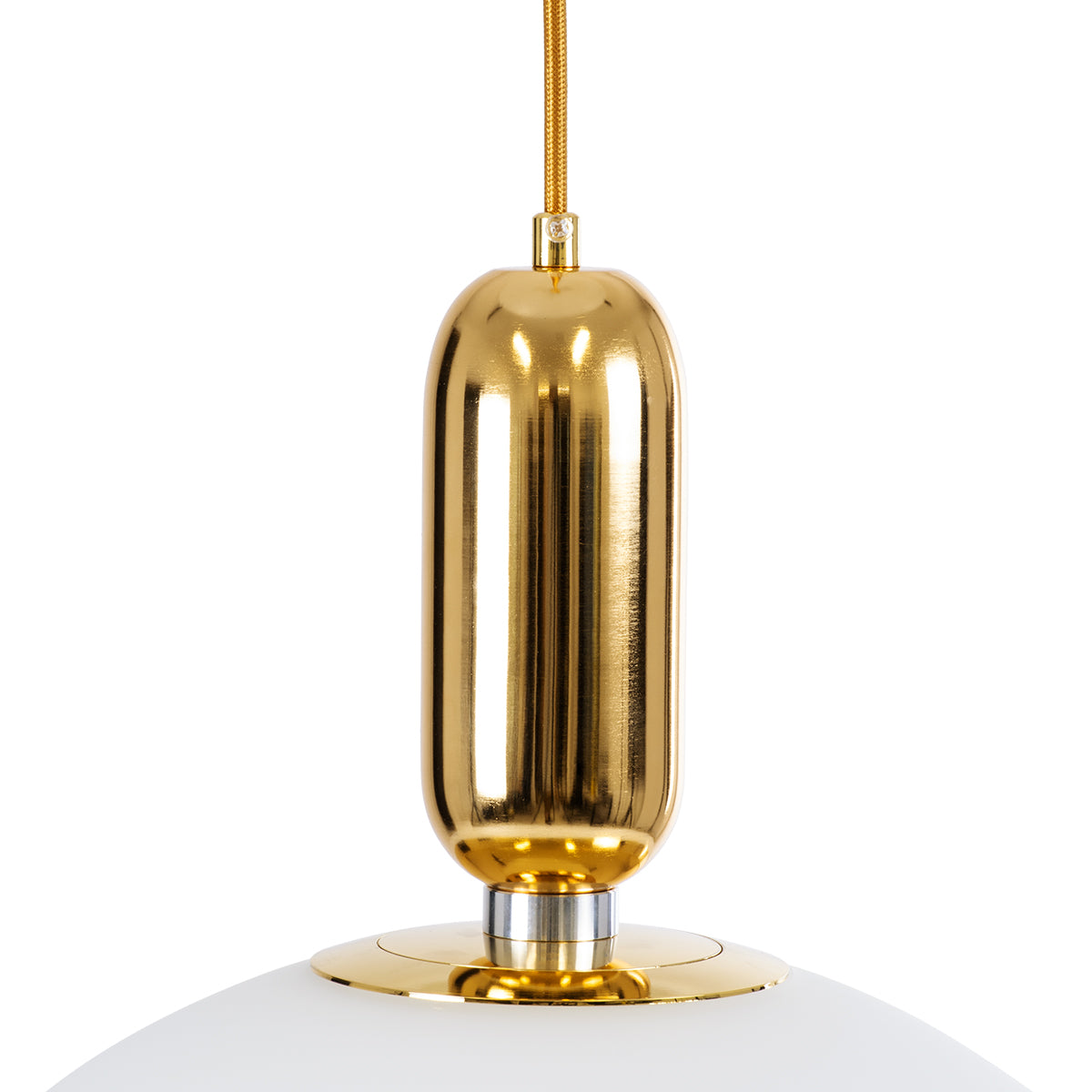 GloboStar® ESTETICO 61494 Μοντέρνο Κρεμαστό Φωτιστικό Οροφής Μονόφωτο 1 x E27 Γαλακτερή Γυάλινη Μπάλα με Μεταλλικό Επιχρυσωμενό Πλατίνα Σώμα Φ40 x Υ58cm - ledmania.gr