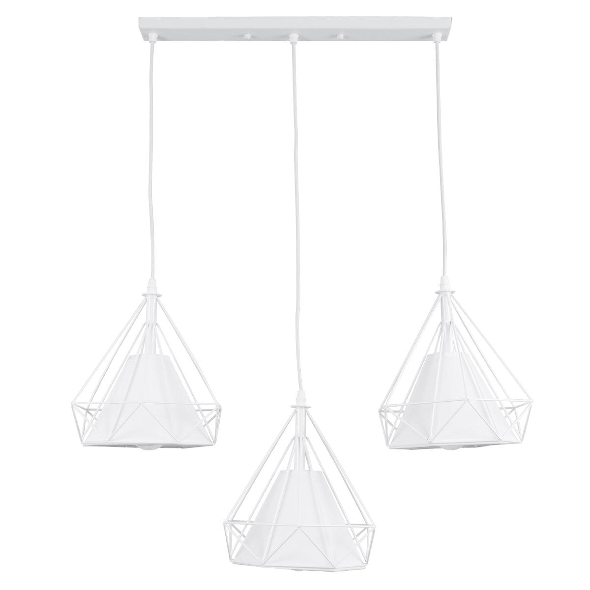GloboStar® EIFFEL 61570 Vintage Κρεμαστό Φωτιστικό Οροφής Τρίφωτο 3 x E27 Λευκό Μεταλλικό Πλέγμα με Λευκό Ύφασμα L68 x W25 x H130cm - ledmania.gr
