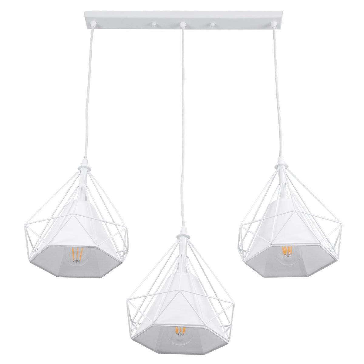 GloboStar® EIFFEL 61570 Vintage Κρεμαστό Φωτιστικό Οροφής Τρίφωτο 3 x E27 Λευκό Μεταλλικό Πλέγμα με Λευκό Ύφασμα L68 x W25 x H130cm - ledmania.gr