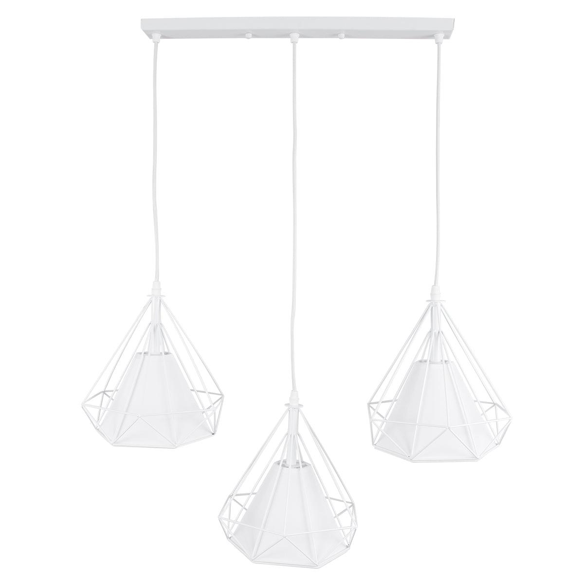 GloboStar® EIFFEL 61570 Vintage Κρεμαστό Φωτιστικό Οροφής Τρίφωτο 3 x E27 Λευκό Μεταλλικό Πλέγμα με Λευκό Ύφασμα L68 x W25 x H130cm - ledmania.gr