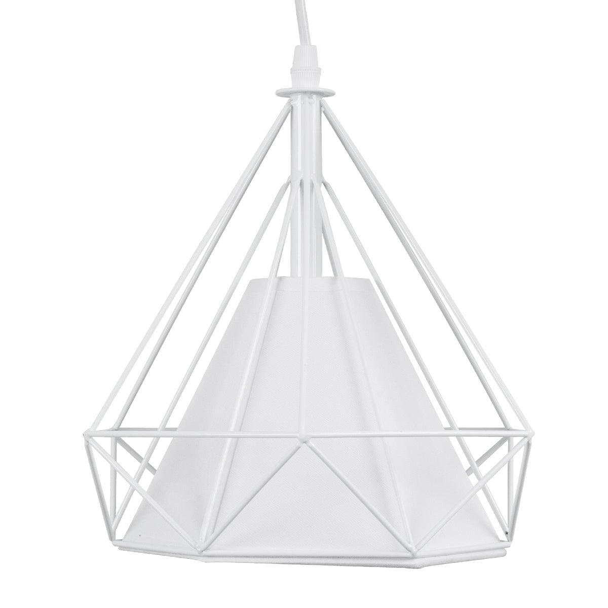 GloboStar® EIFFEL 61570 Vintage Κρεμαστό Φωτιστικό Οροφής Τρίφωτο 3 x E27 Λευκό Μεταλλικό Πλέγμα με Λευκό Ύφασμα L68 x W25 x H130cm - ledmania.gr