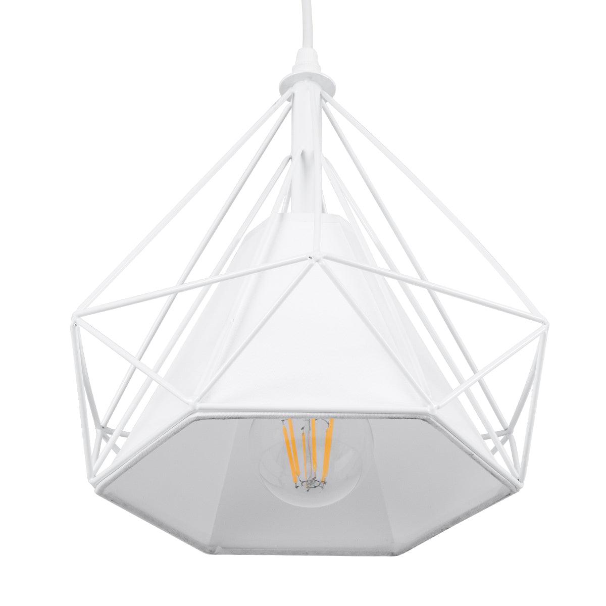 GloboStar® EIFFEL 61570 Vintage Κρεμαστό Φωτιστικό Οροφής Τρίφωτο 3 x E27 Λευκό Μεταλλικό Πλέγμα με Λευκό Ύφασμα L68 x W25 x H130cm - ledmania.gr
