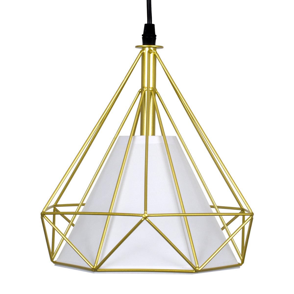 GloboStar® EIFFEL 61571 Vintage Κρεμαστό Φωτιστικό Οροφής Τρίφωτο 3 x E27 Χρυσό Μεταλλικό Πλέγμα με Λευκό Ύφασμα L68 x W25 x H130cm - ledmania.gr