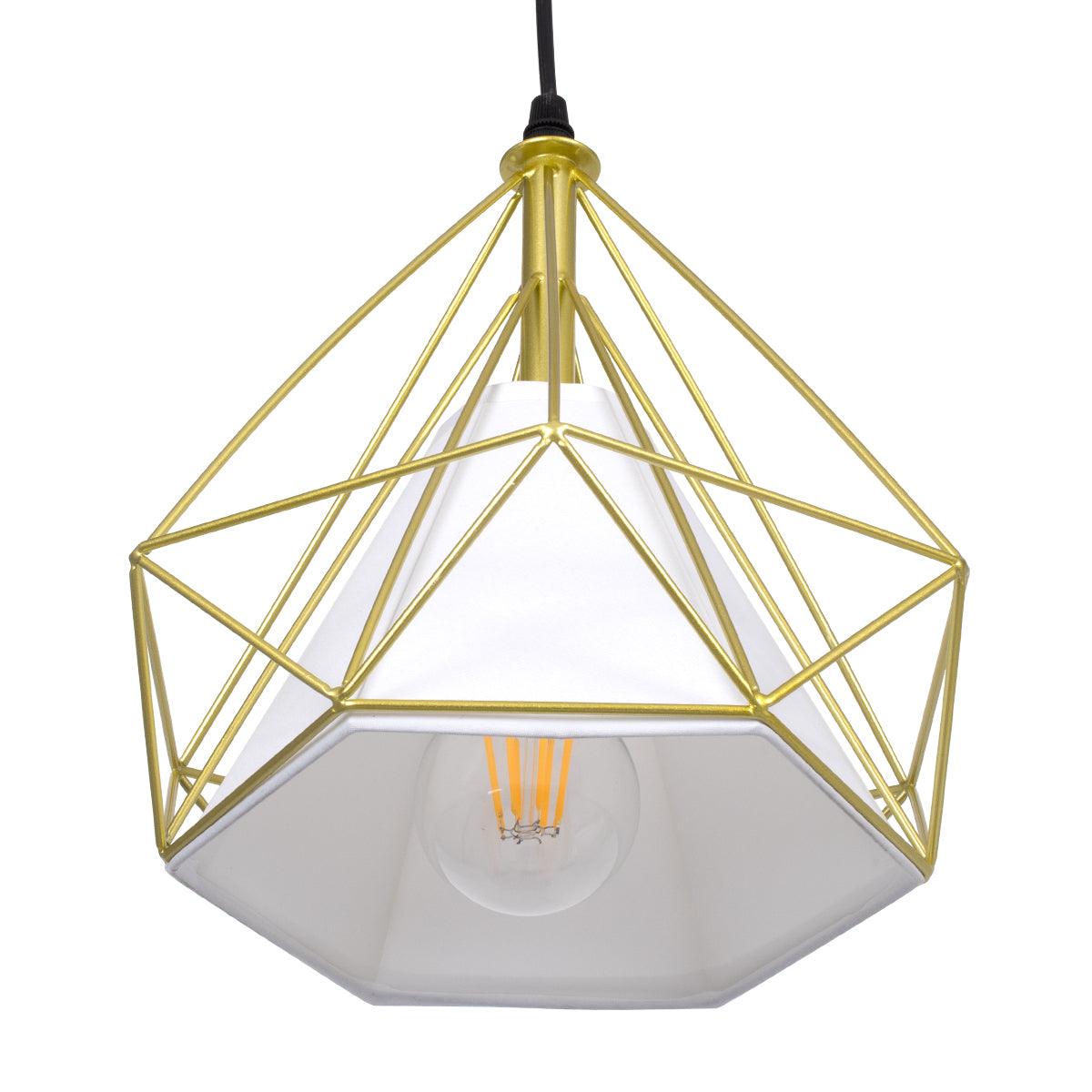 GloboStar® EIFFEL 61571 Vintage Κρεμαστό Φωτιστικό Οροφής Τρίφωτο 3 x E27 Χρυσό Μεταλλικό Πλέγμα με Λευκό Ύφασμα L68 x W25 x H130cm - ledmania.gr