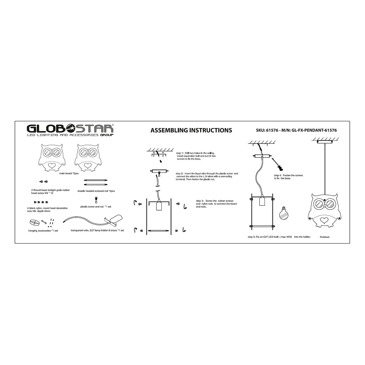 GloboStar® OWL 61576 Μοντέρνο Παδικό Κρεμαστό Φωτιστικό Οροφής Μονόφωτο 1 x E27 Κόκκινο PVC Φιγούρα Κουκουβάγια Μ29.5 x Π15.5 x Υ30.5cm