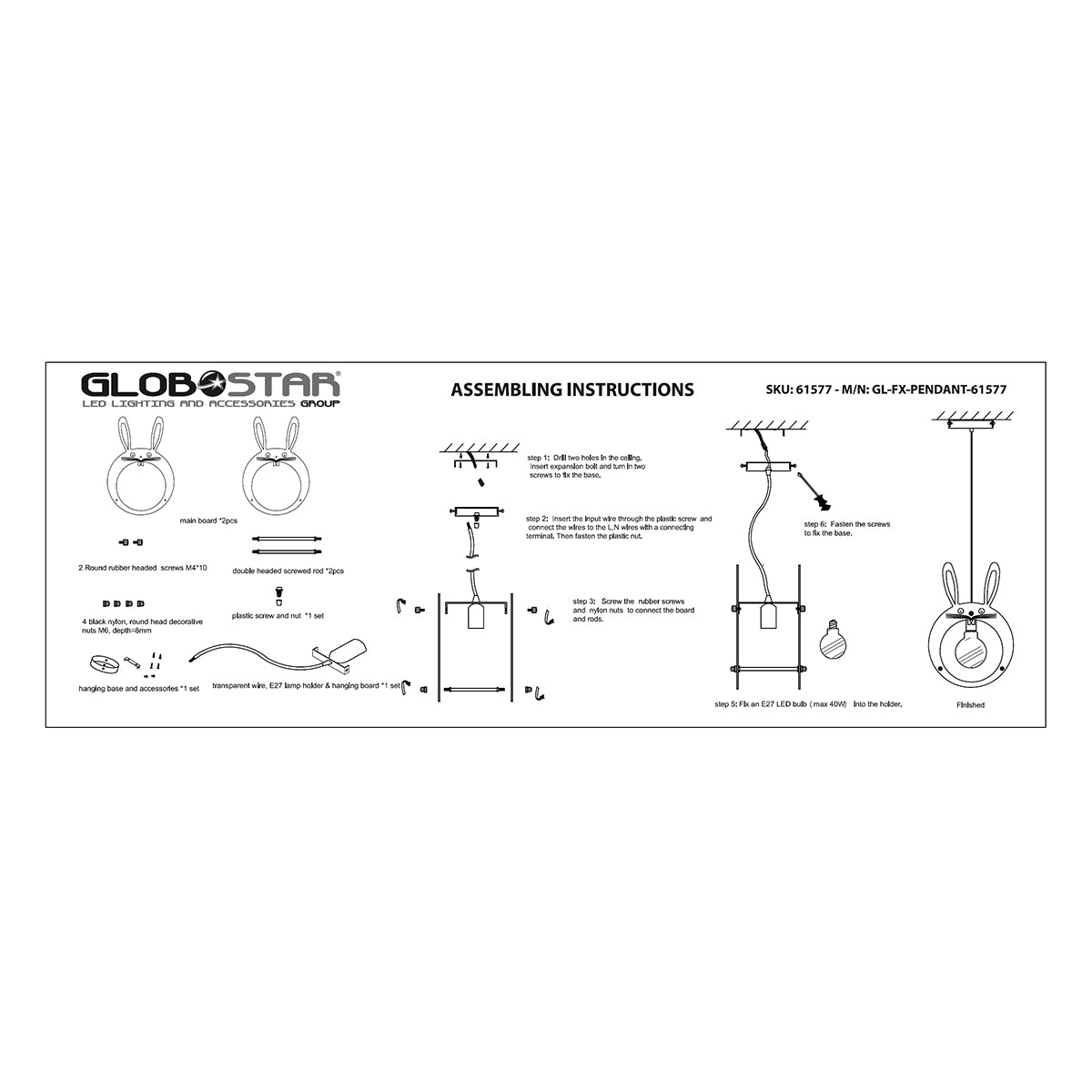 GloboStar® BUNNY 61577 Μοντέρνο Παδικό Κρεμαστό Φωτιστικό Οροφής Μονόφωτο 1 x E27 Ροζ PVC Φιγούρα Λαγουδάκι Μ27.2 x Π15.5 x Υ40cm