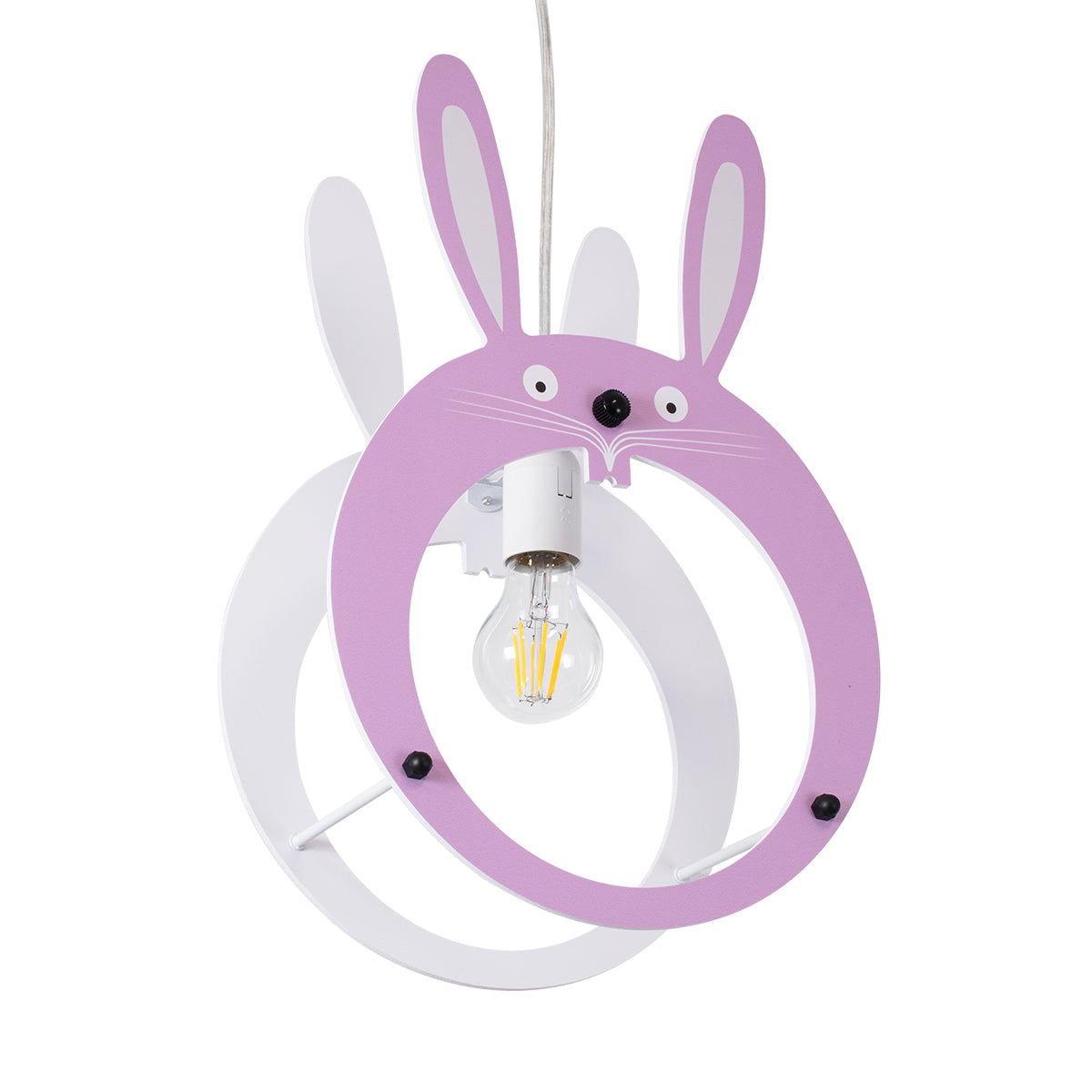 GloboStar® BUNNY 61577 Μοντέρνο Παδικό Κρεμαστό Φωτιστικό Οροφής Μονόφωτο 1 x E27 Ροζ PVC Φιγούρα Λαγουδάκι Μ27.2 x Π15.5 x Υ40cm