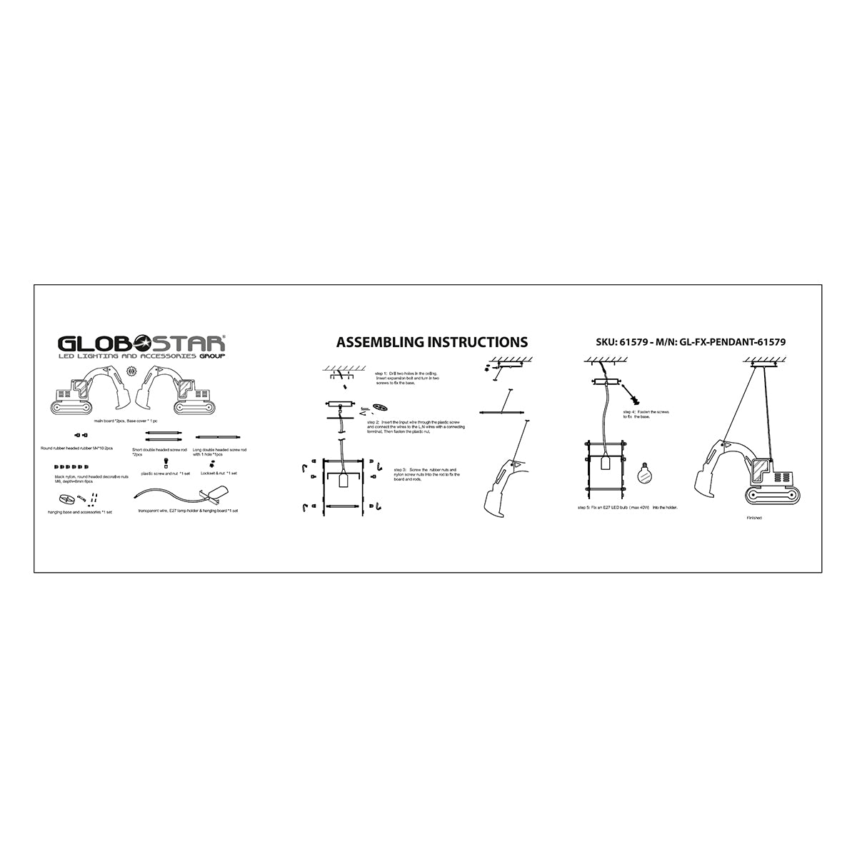 GloboStar® EXCAVATOR 61579 Μοντέρνο Παδικό Κρεμαστό Φωτιστικό Οροφής Μονόφωτο 1 x E27 Κίτρινο PVC Φιγούρα Εκσκαφέας-Φαγάνα Μ45 x Π15.5 x Υ27cm