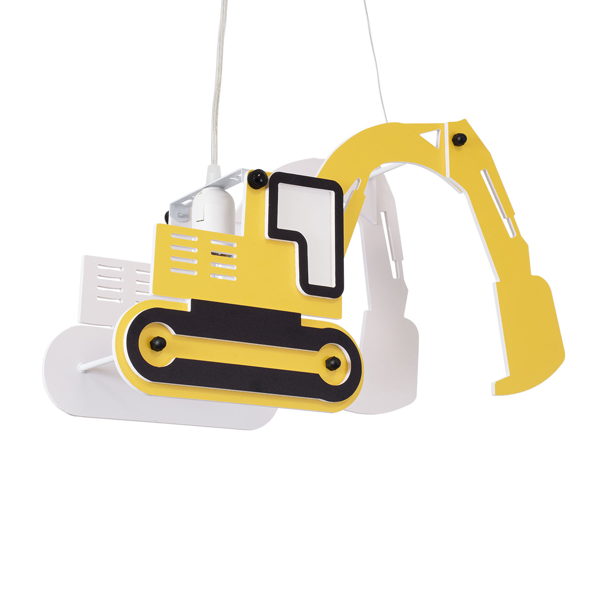 GloboStar® EXCAVATOR 61579 Μοντέρνο Παδικό Κρεμαστό Φωτιστικό Οροφής Μονόφωτο 1 x E27 Κίτρινο PVC Φιγούρα Εκσκαφέας-Φαγάνα Μ45 x Π15.5 x Υ27cm