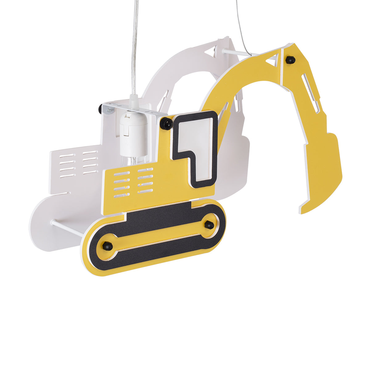 GloboStar® EXCAVATOR 61579 Μοντέρνο Παδικό Κρεμαστό Φωτιστικό Οροφής Μονόφωτο 1 x E27 Κίτρινο PVC Φιγούρα Εκσκαφέας-Φαγάνα Μ45 x Π15.5 x Υ27cm