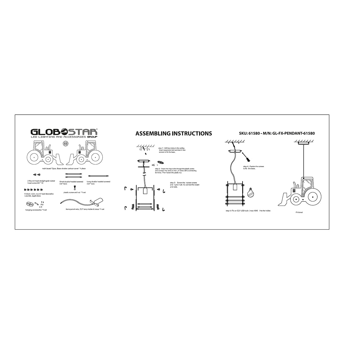 GloboStar® TRACTOR 61580 Μοντέρνο Παδικό Κρεμαστό Φωτιστικό Οροφής Μονόφωτο 1 x E27 Μπλε PVC Φιγούρα Τρακτέρ-Φαγάνα Μ40 x Π15.5 x Υ26.5cm - ledmania.gr