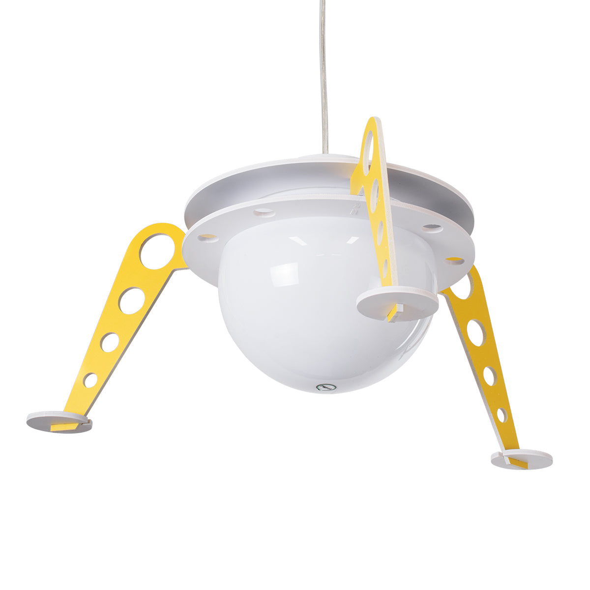 GloboStar® UFO 61581 Μοντέρνο Παδικό Κρεμαστό Φωτιστικό Οροφής Μονόφωτο 1 x E27 Κίτρινο & Μπλε PVC Φιγούρα Διαστημόπλοιο-Ούφο Φ58 x Υ24cm - ledmania.gr