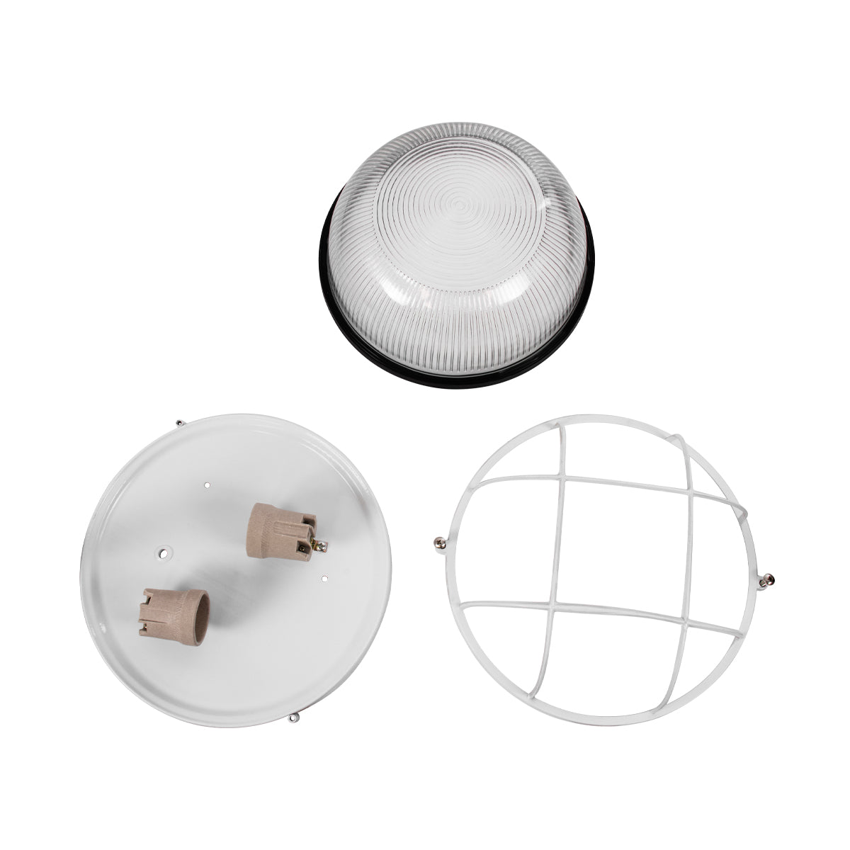 GloboStar® BOATLIGHT 61588 Vintage Industrial Φωτιστικό Τοίχου - Απλίκα - Καραβοχελώνα Εξωτερικού Χώρου Δίφωτο 2 x E27 AC220-240V Αδιάβροχο IP65 - Σώμα Αλουμινίου & Tempered Glass - Φ24 x Υ11cm - Λευκό - Στρόγγυλο - 5 Years Warranty - ledmania.gr