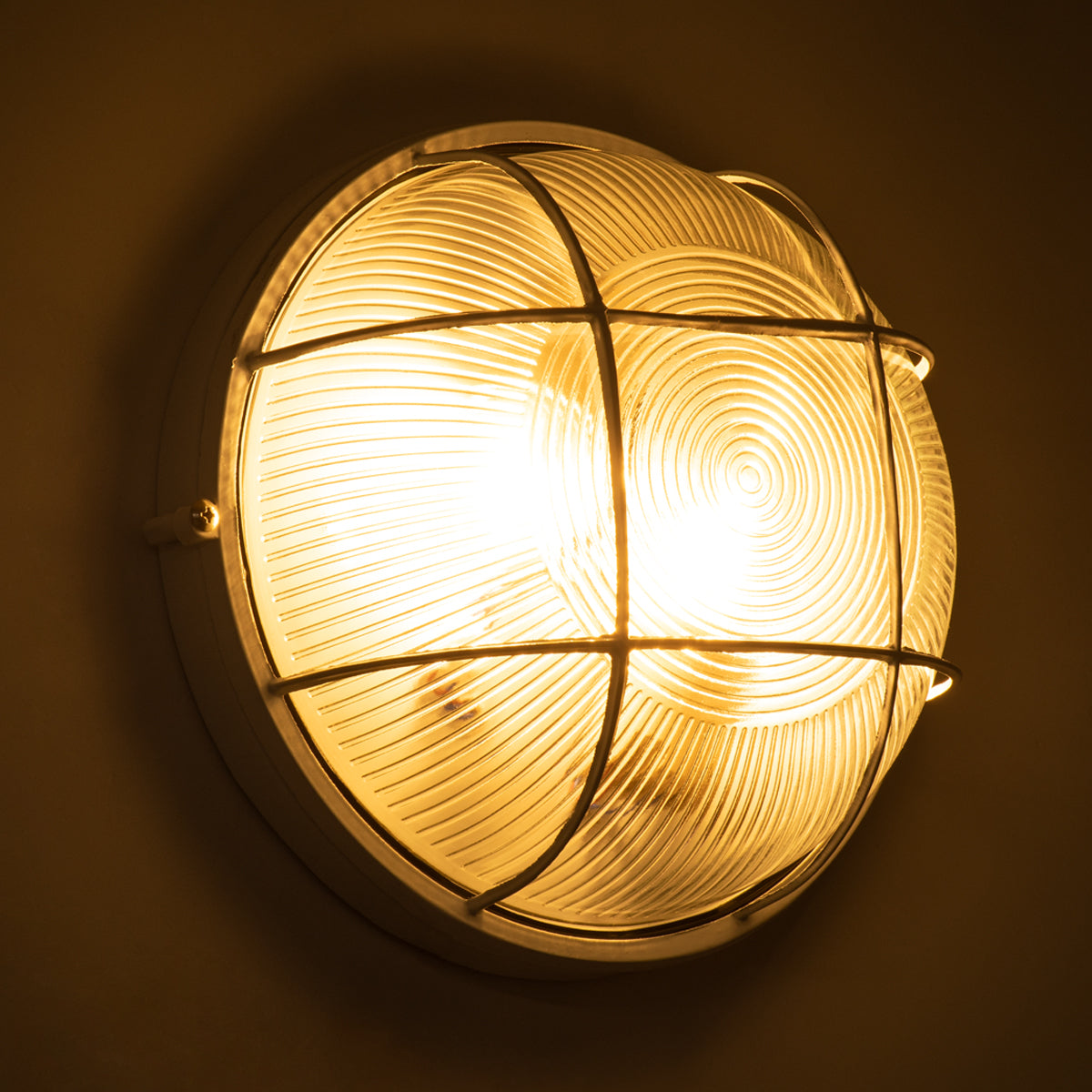 GloboStar® BOATLIGHT 61588 Vintage Industrial Φωτιστικό Τοίχου - Απλίκα - Καραβοχελώνα Εξωτερικού Χώρου Δίφωτο 2 x E27 AC220-240V Αδιάβροχο IP65 - Σώμα Αλουμινίου & Tempered Glass - Φ24 x Υ11cm - Λευκό - Στρόγγυλο - 5 Years Warranty - ledmania.gr