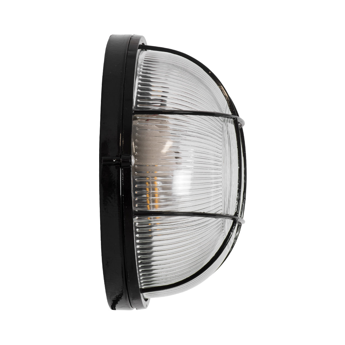 GloboStar® BOATLIGHT 61589 Vintage Industrial Φωτιστικό Τοίχου - Απλίκα - Καραβοχελώνα Εξωτερικού Χώρου Δίφωτο 2 x E27 AC220-240V Αδιάβροχο IP65 - Σώμα Αλουμινίου & Tempered Glass - Φ24 x Υ11cm - Μαύρο - Στρόγγυλο - 5 Years Warranty - ledmania.gr
