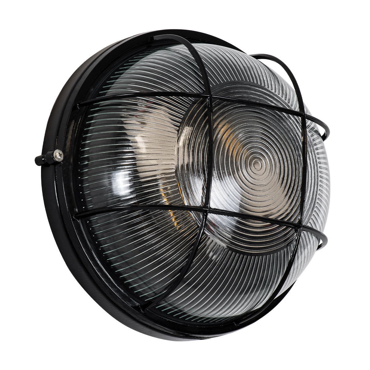 GloboStar® BOATLIGHT 61589 Vintage Industrial Φωτιστικό Τοίχου - Απλίκα - Καραβοχελώνα Εξωτερικού Χώρου Δίφωτο 2 x E27 AC220-240V Αδιάβροχο IP65 - Σώμα Αλουμινίου & Tempered Glass - Φ24 x Υ11cm - Μαύρο - Στρόγγυλο - 5 Years Warranty - ledmania.gr
