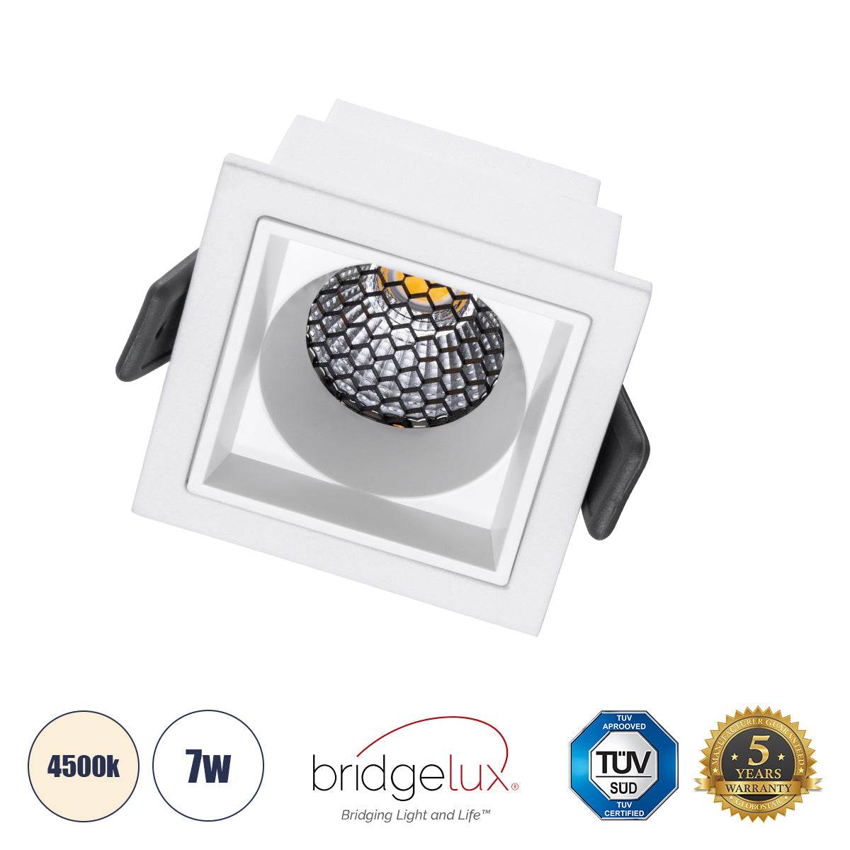 GloboStar® PLUTO-S 60266 Χωνευτό LED Spot Downlight TrimLess Μ6.4xΠ6.4cm 7W 910lm 38° AC 220-240V IP20 Μ6.4 x Π6.4 x Υ4.9cm - Τετράγωνο - Λευκό & Anti-Glare HoneyComb - Φυσικό Λευκό 4500K - Bridgelux COB - 5 Years Warranty - ledmania.gr