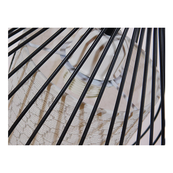 GloboStar® THYDA 01197 Μοντέρνο Κρεμαστό Φωτιστικό Οροφής Μονόφωτο Μαύρο Μεταλλικό Πλέγμα με Υφασμάτινο Εσωτερικό Καπέλο Φ21 x Y40cm - ledmania.gr