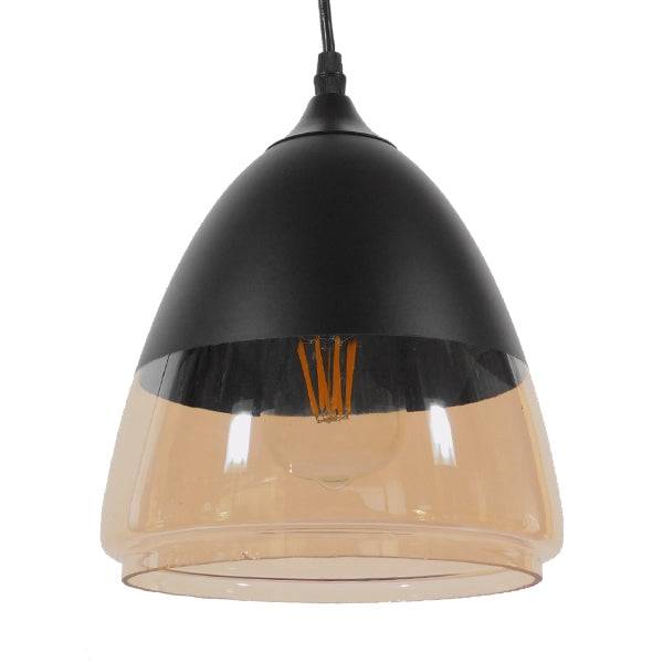 GloboStar® CONNOR 10001231 Vintage Κρεμαστό Φωτιστικό Οροφής Μονόφωτο Μαύρο Μεταλλικό με Γυαλί Καμπάνα Φ20 x Y21cm - ledmania.gr