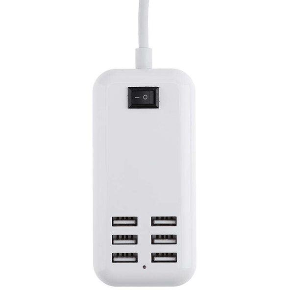 Φορτιστής USB 6 Θέσεων με ON / OFF Διακόπτη 4A 20 Watt 5V DC Λευκός GloboStar 69998 - ledmania.gr