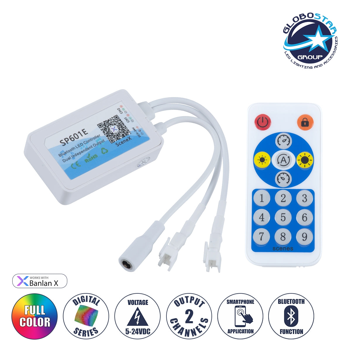 GloboStar® 70038 Ασύρματος LED Dream-Color Magic Digital RGBW Dual Controller Bluetooth με Χειριστήριο RF 16 Keys για LED Digital RGBW Προϊόντα 5v - 12v - 24v 2048 IC