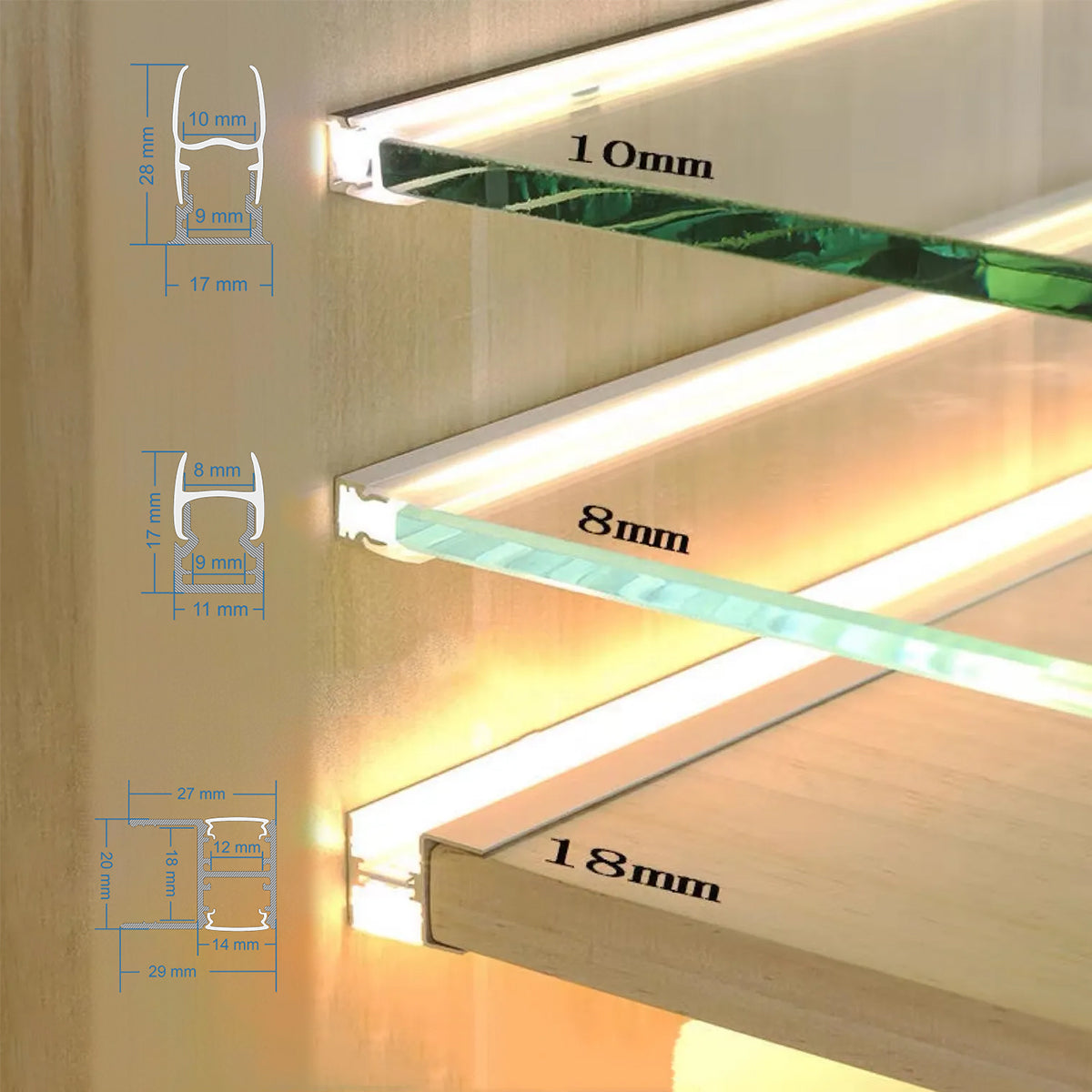 GloboStar® GLASSBOARD-PROFILE 70808-3M Προφίλ Αλουμινίου - Βάση & Ψύκτρα Ταινίας LED με Λευκό Γαλακτερό Κάλυμμα - Χρήση για Μοριακό Φωτισμό Γυαλιού Πάχους 8mm - Πατητό Κάλυμμα - Ασημί - 3 Μέτρα - Πακέτο 5 Τεμαχίων - Μ300 x Π1.1 x Υ1.7cm - ledmania.gr