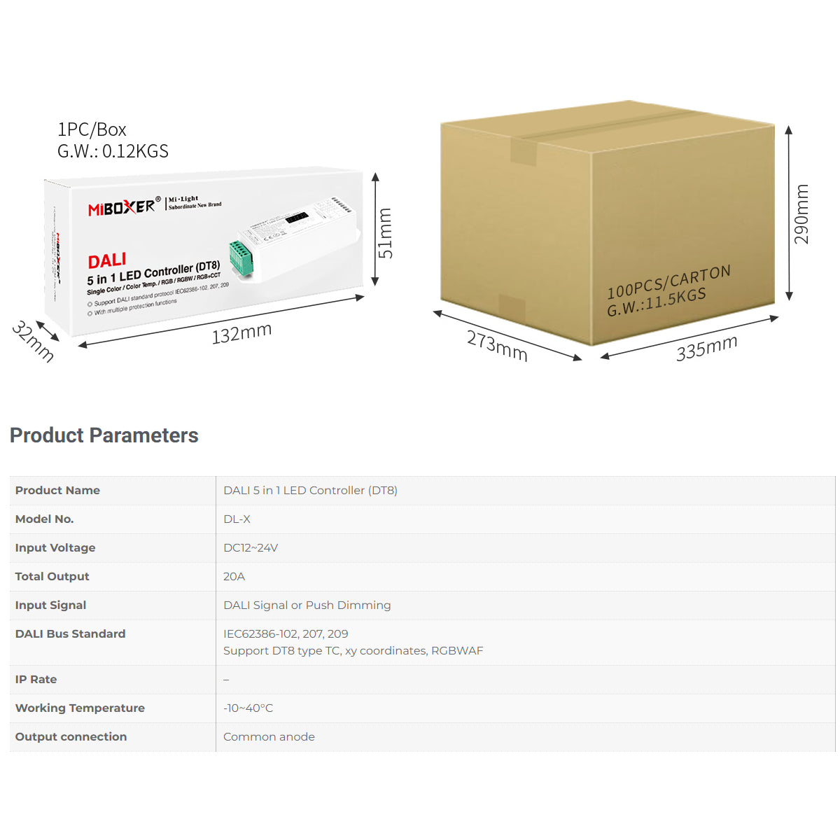 GloboStar® 71423 DL-X DC DALI & Push Dimming 5 in 1 Dimmer High Speed Controller 5 Καναλιών DC 12-24V 5 x 6A 144W - Max 20A 480W - IP20 RGBW+WW Μ13 x Π5 x Υ2.5cm - 5 Years Warranty