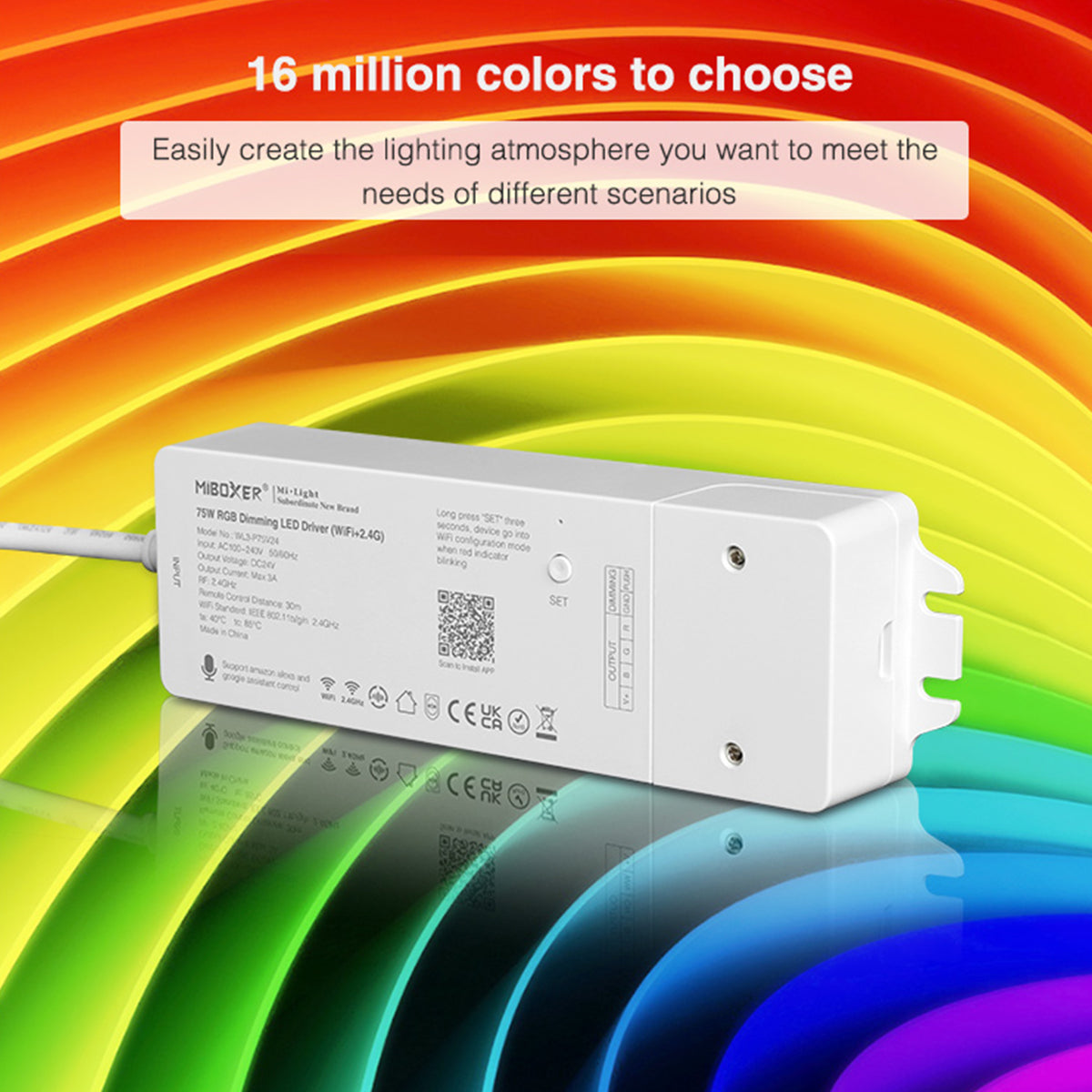 GloboStar® 71439 WL3-P75V24 Mi-Light Ασύρματο RF 2.4Ghz Smart Controller LED Driver Wireless WiFi 3 Καναλιών για RGB Προϊόντα LED 75W 3A - AC 100-240V σε DC 24V - IP20 Μ19 x Π5.5 x Υ3.2cm - 5 Years Warranty - ledmania.gr