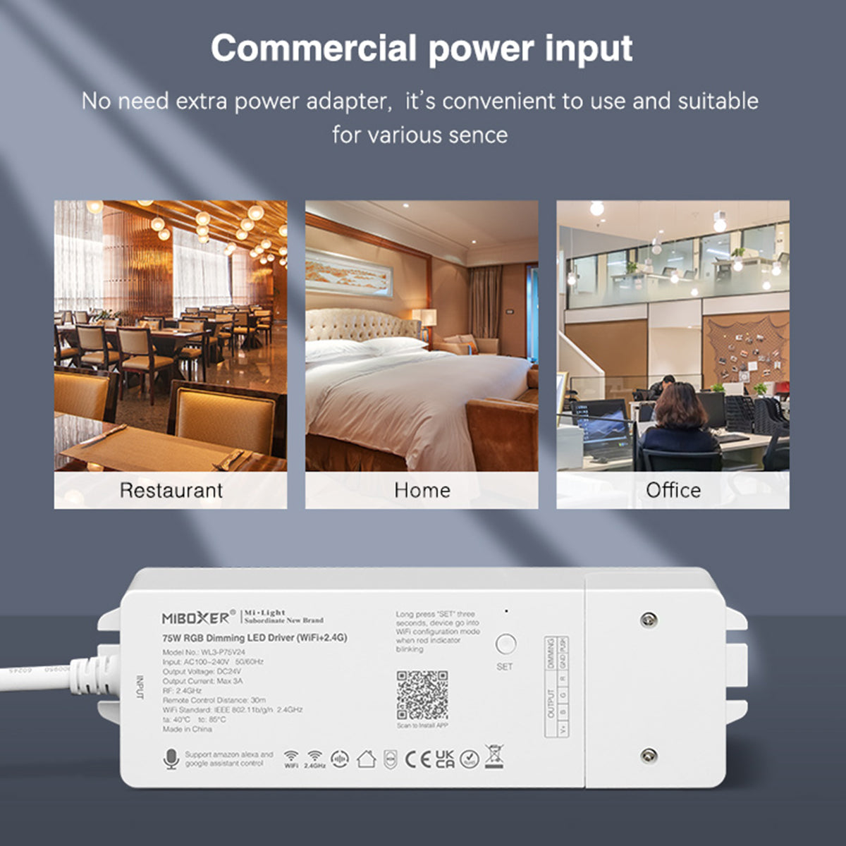 GloboStar® 71439 WL3-P75V24 Mi-Light Ασύρματο RF 2.4Ghz Smart Controller LED Driver Wireless WiFi 3 Καναλιών για RGB Προϊόντα LED 75W 3A - AC 100-240V σε DC 24V - IP20 Μ19 x Π5.5 x Υ3.2cm - 5 Years Warranty - ledmania.gr