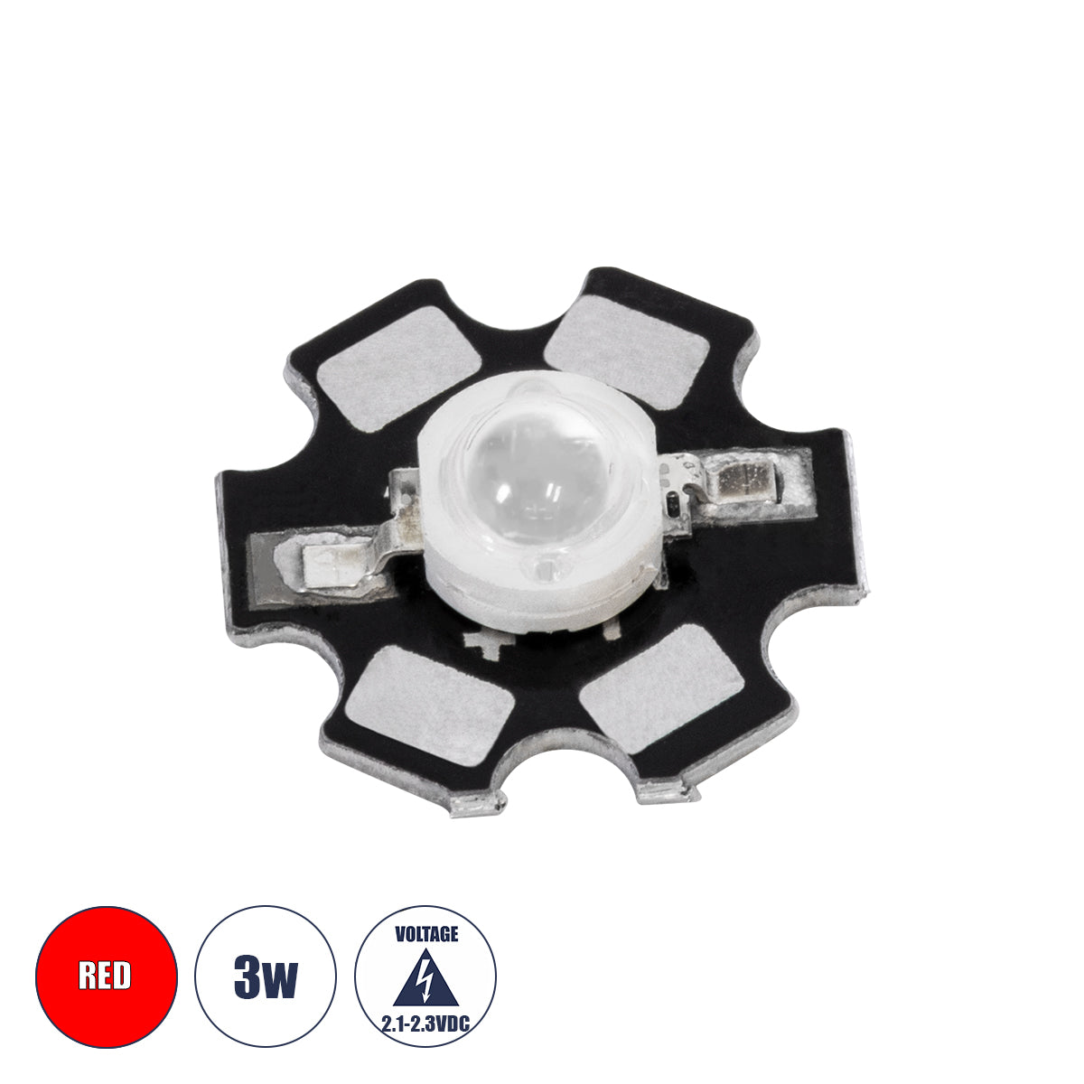 GloboStar® 73747 High Power Star LED - Υψηλής Ισχύος Star LED 3W DC 2.1V Κόκκινο Φ2 x Υ0.6cm - 2 Χρόνια Εγγύηση