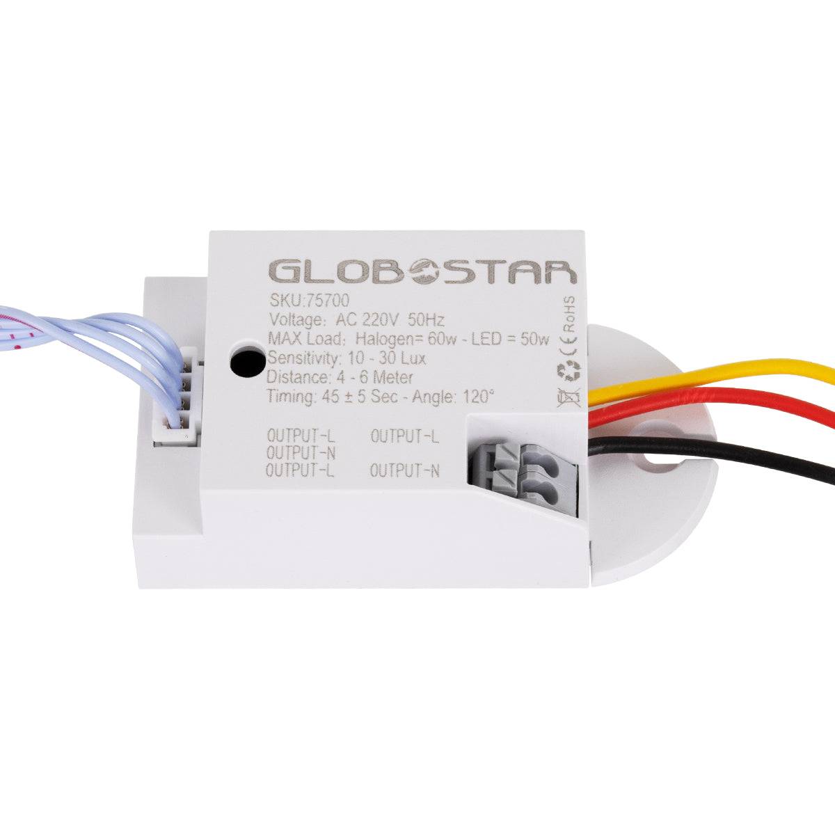 GloboStar® 75700 Χωνευτός PIR Ανιχνευτής-Αισθητήρας Κίνησης 360° 6m Motion Sensor AC 230V Max 800W - ledmania.gr