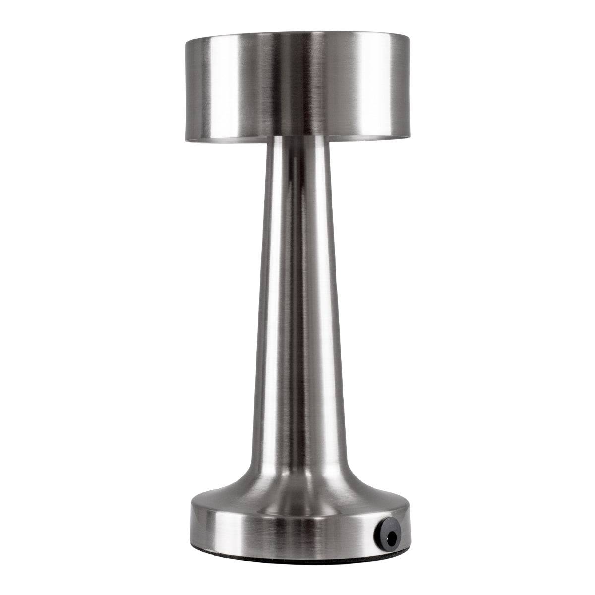 GloboStar® BELLA 76504 Μοντέρνο Επιτραπέζιο Φωτιστικό Πορτατίφ LED 1.5W 105lm 120° DC 5V Επαναφορτιζόμενο με Μπαταρία Li-ion 1800mAh - Διακόπτη Αφής με 3 Εντάσεις Φωτισμού Θερμό Λευκό 2700K Dimmable - Φ9 x 21cm - Ασημί - ledmania.gr
