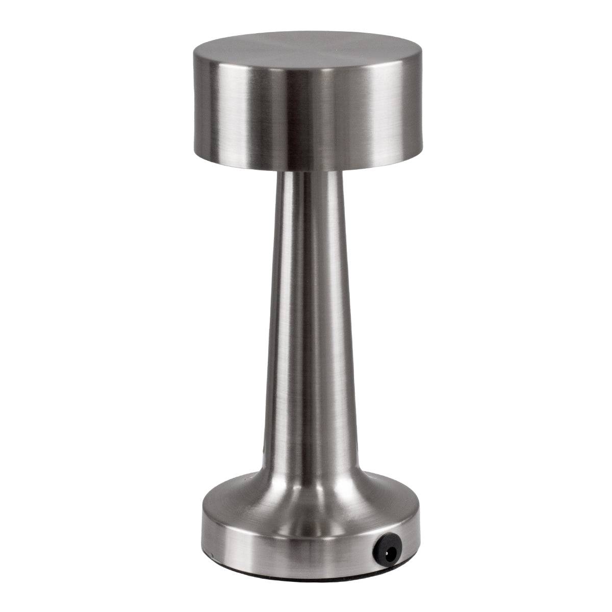 GloboStar® BELLA 76504 Μοντέρνο Επιτραπέζιο Φωτιστικό Πορτατίφ LED 1.5W 105lm 120° DC 5V Επαναφορτιζόμενο με Μπαταρία Li-ion 1800mAh - Διακόπτη Αφής με 3 Εντάσεις Φωτισμού Θερμό Λευκό 2700K Dimmable - Φ9 x 21cm - Ασημί - ledmania.gr