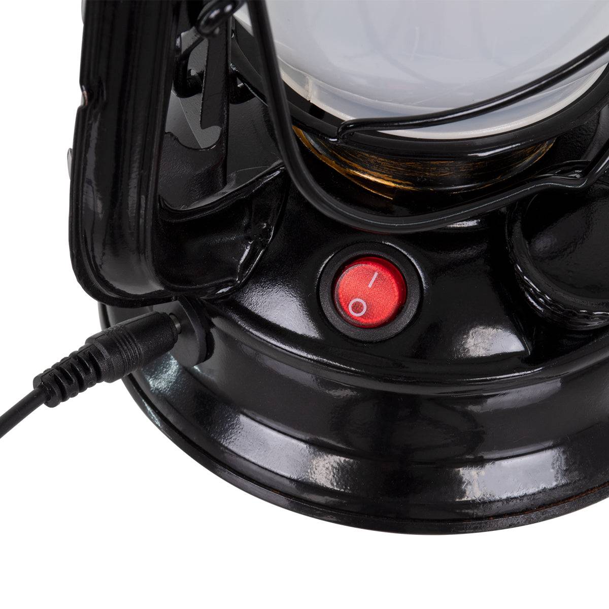 GloboStar® 76546 Vintage Επιτραπέζιο Διακοσμητικό Φωτιστικό LED Retro Μαύρο Φαναράκι Flame Effect 10W 500lm Επαναφορτιζόμενο με Διακόπτη On/Off & Καλώδιο EU Πρίζα - Μπαταρίας 2x18650 4000Mah (Περιλαμβάνονται) Ultra Θερμό Λευκό 1800K - ledmania.gr