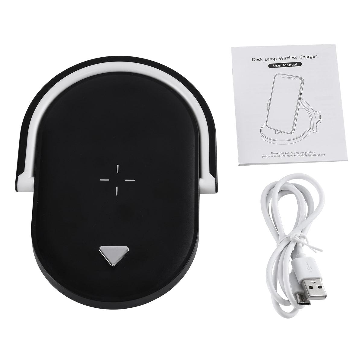 GloboStar® ECLIPSE 76558 Μοντέρνο Επιτραπέζιο Φωτιστικό Πορτατίφ LED 15W 1200lm 180° AC 230V - με Ασύρματη Φόρτιση - Wireless Charger - Διακόπτη Αφής με 3 Εντάσεις Φωτισμού Φυσικό Λευκό 4500K Dimmable - Μ17 x Π13 x Υ10 - Μαύρο - ledmania.gr