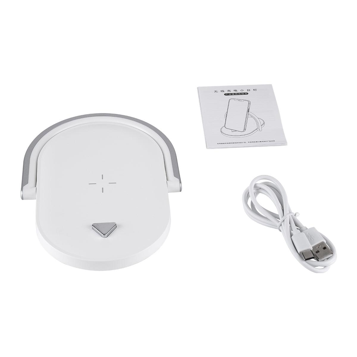 GloboStar® ECLIPSE 76559 Μοντέρνο Επιτραπέζιο Φωτιστικό Πορτατίφ LED 15W 1200lm 180° AC 230V - με Ασύρματη Φόρτιση - Wireless Charger - Διακόπτη Αφής με 3 Εντάσεις Φωτισμού Φυσικό Λευκό 4500K Dimmable - Μ17 x Π13 x Υ10 - Λευκό - ledmania.gr