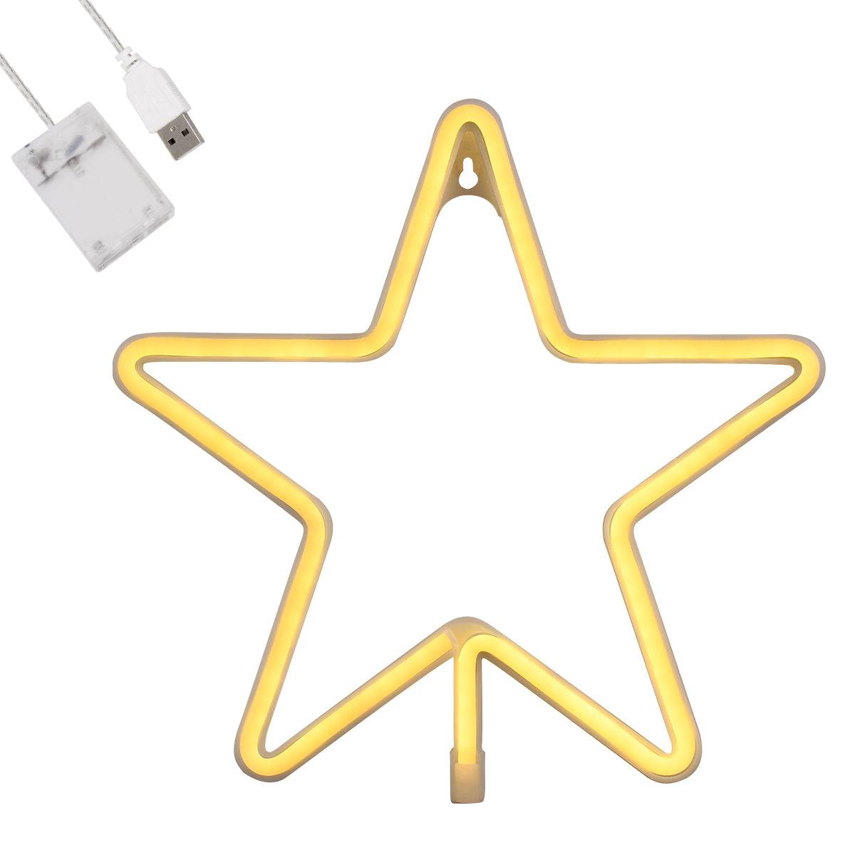 GloboStar® 78585 Φωτιστικό Ταμπέλα Φωτεινή Επιγραφή NEON LED Σήμανσης STAR 5W με Καλώδιο Τροφοδοσίας USB - Μπαταρίας 3xAAA (Δεν Περιλαμβάνονται) - Θερμό Λευκό 2700K - ledmania.gr