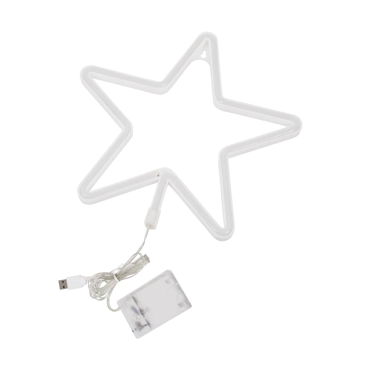 GloboStar® 78585 Φωτιστικό Ταμπέλα Φωτεινή Επιγραφή NEON LED Σήμανσης STAR 5W με Καλώδιο Τροφοδοσίας USB - Μπαταρίας 3xAAA (Δεν Περιλαμβάνονται) - Θερμό Λευκό 2700K - ledmania.gr