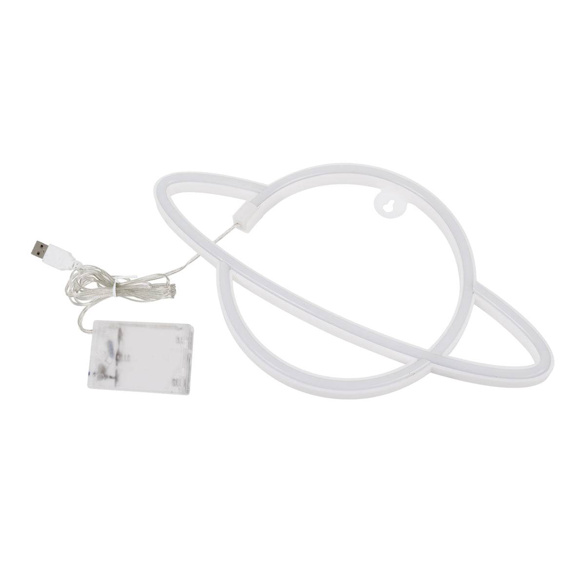 GloboStar® 78588 Φωτιστικό Ταμπέλα Φωτεινή Επιγραφή NEON LED Σήμανσης PLANET SATURN 5W με Καλώδιο Τροφοδοσίας USB - Μπαταρίας 3xAAA (Δεν Περιλαμβάνονται) - Ροζ - ledmania.gr