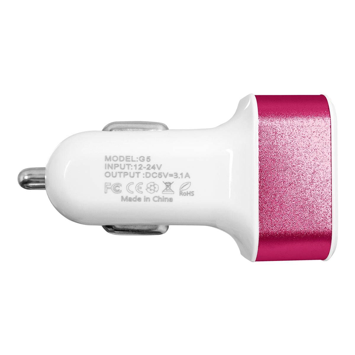 Globostar® 79504 Ροζ Φορτιστής Αυτοκινήτου DC 12-24V με 3 Εξόδους USB DC 5V Max 3.1A 20W και Καλώδιο USB σε Type-C - ledmania.gr