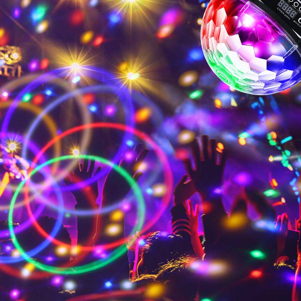 GloboStar® 79602 LED Party Disco Μπάλα με Περιστρεφόμενα Φωτορυθμικά Εφέ Πολύχρωμη RGB DMX512 20W με Sound Control Activated Εφέ και με Ασύρματο Χειριστήριο AC 230V IP20 Φ17 x Υ15cm - ledmania.gr