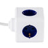 GloboStar® TRAVEL PowerCube PRO Certified 79646 Πολύπριζο 5 Θέσεων με 1.5m Kαλώδιο - 5 Πρίζες Ασφαλείας Childproof EU Schuko AC 220-240V Μ7.5 x Π11.5 x Υ7.5 - Λευκό με Μπλε - Max Load 3680W/16A - ledmania.gr