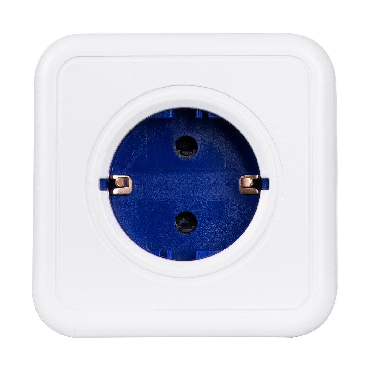 GloboStar® TRAVEL PowerCube PRO Certified 79646 Πολύπριζο 5 Θέσεων με 1.5m Kαλώδιο - 5 Πρίζες Ασφαλείας Childproof EU Schuko AC 220-240V Μ7.5 x Π11.5 x Υ7.5 - Λευκό με Μπλε - Max Load 3680W/16A - ledmania.gr