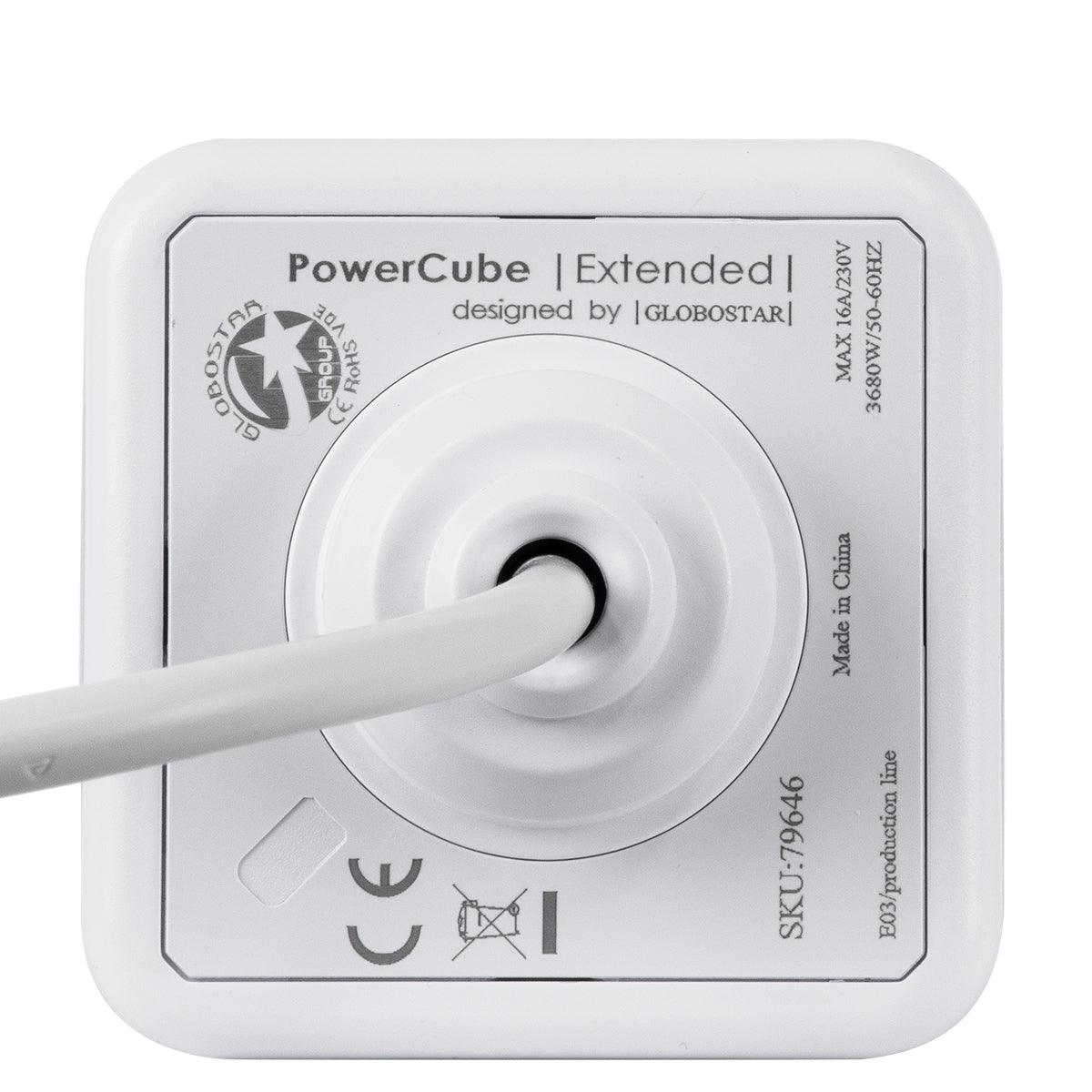 GloboStar® TRAVEL PowerCube PRO Certified 79646 Πολύπριζο 5 Θέσεων με 1.5m Kαλώδιο - 5 Πρίζες Ασφαλείας Childproof EU Schuko AC 220-240V Μ7.5 x Π11.5 x Υ7.5 - Λευκό με Μπλε - Max Load 3680W/16A - ledmania.gr
