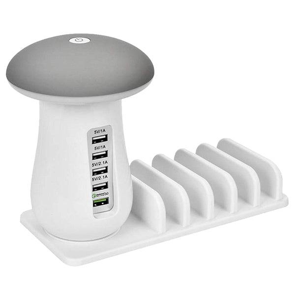 GloboStar® 79705 Επιτραπέζιος Φορτιστής Πολύμπριζο USB με 5 θύρες και LED Φωτιστικό Γραφείου - ledmania.gr